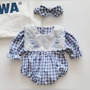 Boutique Infant plaid Embroidery Romper